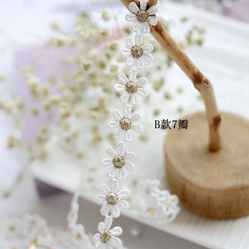 1.1/1.5CM Wide Gold Daisy Embroidery Lace Trim for Fringes Collar Party Dress Clothes Ribbon Fabric Sewing Accessories Materials