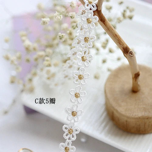 1.1/1.5CM Wide Gold Daisy Embroidery Lace Trim for Fringes Collar Party Dress Clothes Ribbon Fabric Sewing Accessories Materials