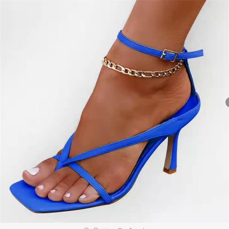 2022 New Sandal Shoes Narrow Band Party Dress Pump  Peep Toe Ankle Strap Women Summer Fashion Brand Thin High Heels Gladiator